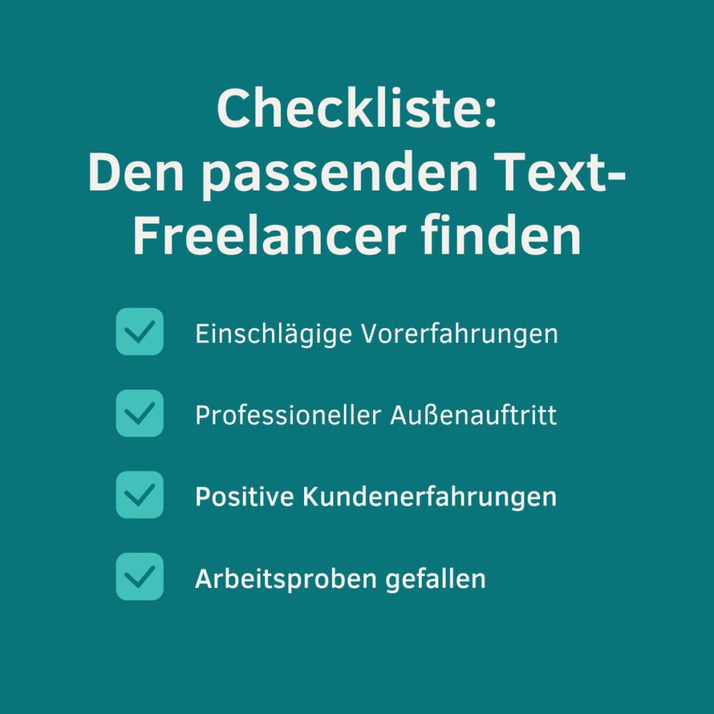 Checkliste für Text-Freelancer: Einschlägige Vorerfahrung, Professioneller Außenauftritt, Positive Kundenerfahrungen, Arbeitsproben gefallen